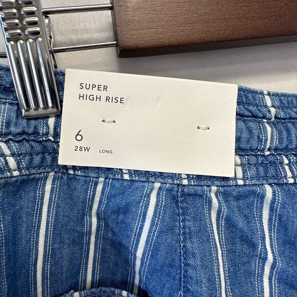 American Eagle High Rise Wide Leg Cropped Pants Size 6 Tie Waist Striped Denim - Picture 10 of 10